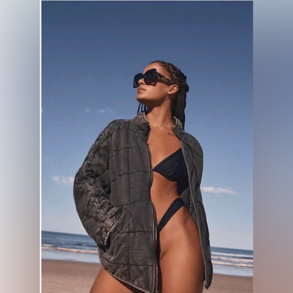 Free People Quilted Dolman Jacket in Black XS